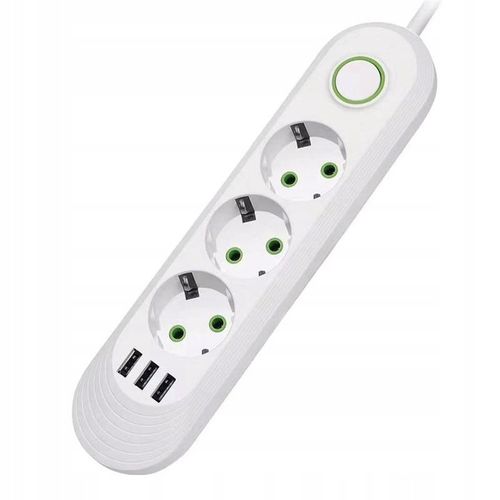 LISTWA ZASILAJĄCA 3 GNIAZDA + 3 USB PRZEDŁUŻACZ 2M na Arena.pl