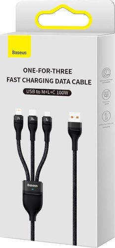 Kabel USB Baseus USBA USBC + microUSB + Lightning 1.2 m Czarny na Arena.pl