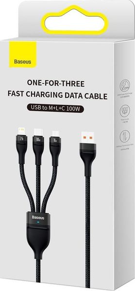 Kabel USB Baseus USBA USBC + microUSB + Lightning 1.2 m Czarny zdjęcie 6