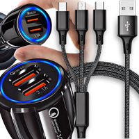 ŁADOWARKA 2x USB QUICK CHARGE 3.0 KABEL USB 3W1 LIGHTNING MICRO USB C 120CM