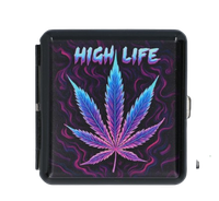 Metalowa Papierośnica z Nadrukiem Liścia Marihuany HIGH LIFE