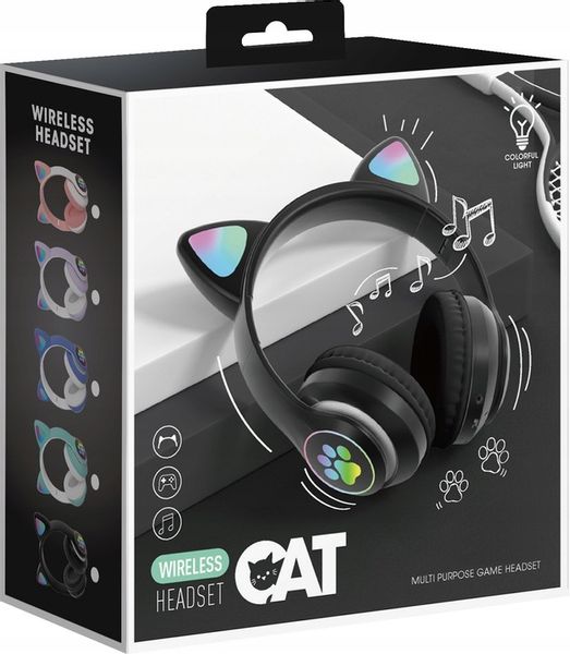SŁUCHAWKI BEZPRZEWODOWE Z MIKROFONEM KOLOROWE KOCIE USZY LED DLA DZIECI zdjęcie 8