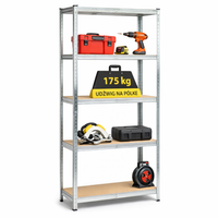 REGAŁ METALOWY GARAŻOWY 90X40X180 SREBRNY UDŹWIG 175KG NA PÓŁKE