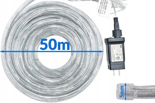WĄŻ LED ŚWIETLNY ZEWNĘTRZNY TAŚMA ŁAŃCUCH LAMPKI ZIMNE FLASH IP67 230V 50m na Arena.pl