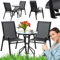 Zestaw mebli ogrodowych Stolik na balkon Szklany + 2 krzesła Czarny 3 el.