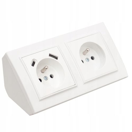 GNIAZDO PODWÓJNE MEBLOWE NAROŻNE BIURKOWE KUCHENNE BLATOWE USB TYP C BIAŁE na Arena.pl