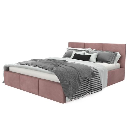 ŁÓŻKO TAPICEROWANE DO SYPIALNI 160x200 ŁÓŻKO PODWÓJNE Z POJEMNIKIEM RÓŻOWE na Arena.pl