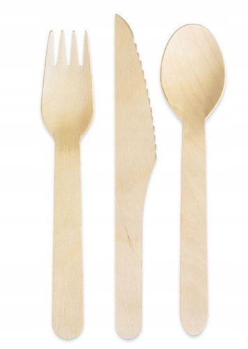 Zestaw drewnianych jednorazowych sztućców ekologicznych noże widelce na Arena.pl
