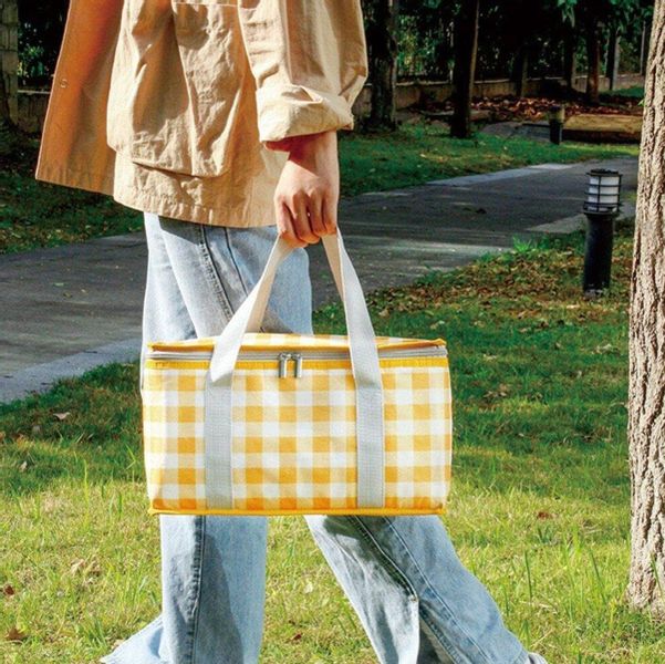 LUNCH BOX termiczna pojemna na jedzenie torba w kratkę duża zdjęcie 5