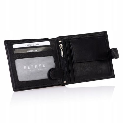 SEPHER Portfel 100% Skórzany Męski CZARNY zatrzask na Arena.pl