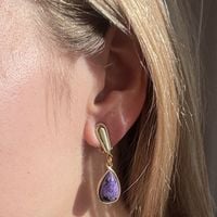 Klipsy - Czaroit łza w srebrze złoconym