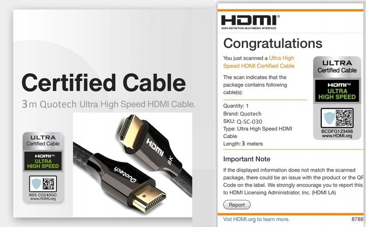 Kabel HDMI 2.1 8K Ultra High Speed QUOTECH 3m zdjęcie 8