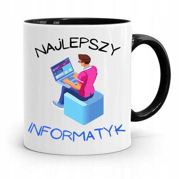 Kubek Czarny Informatyka Programisty Najlepszy Inf Z Nadrukiem Ze Zdjęciem zdjęcie 1