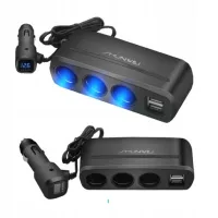 ROZGAŁĘŹNIK ZAPALNICZKI TRÓJNIK WOLTOMIERZ 2x USB ŁADOWARKA DO TELEFONU