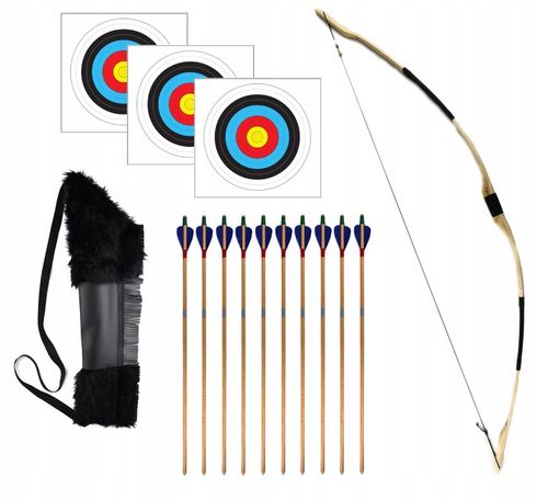 ŁUK DREWNIANY 115cm KOŁCZAN 10 STRZAŁ TARCZE ZESTAW ŁUCZNICZY BRĄZOWY na Arena.pl