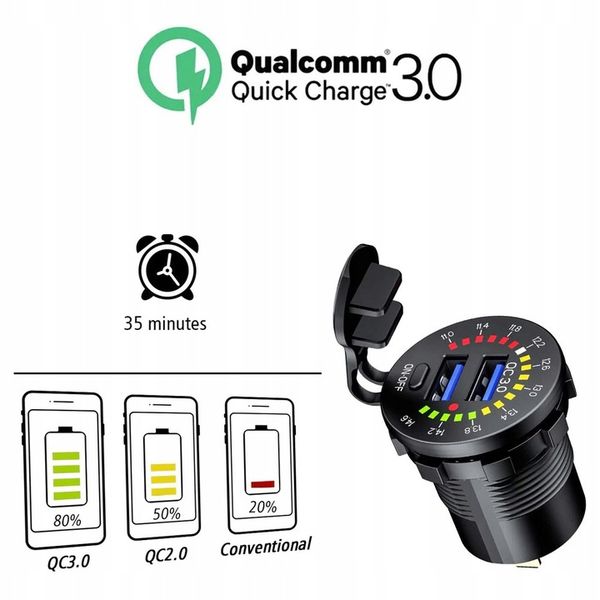 WOLTOMIERZ SAMOCHODOWY ŁADOWARKA USB QUICK CHARGE 3.0 USB USB-C 5V 3A zdjęcie 7