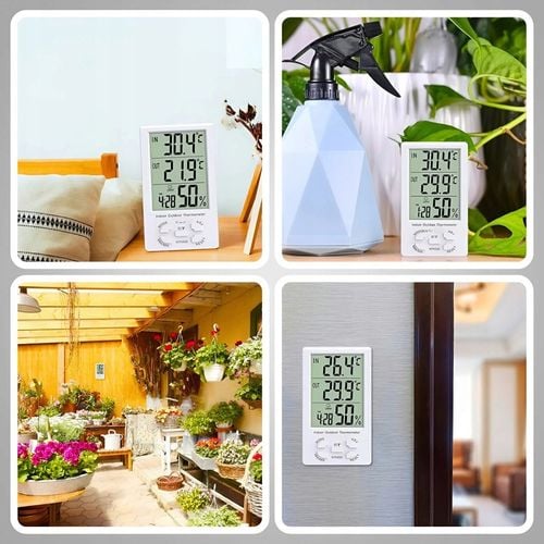 STACJA POGODOWA TERMOMETR ZEWNĘTRZNY HIGROMETR LCD ZEGAR Z SONDĄ na Arena.pl