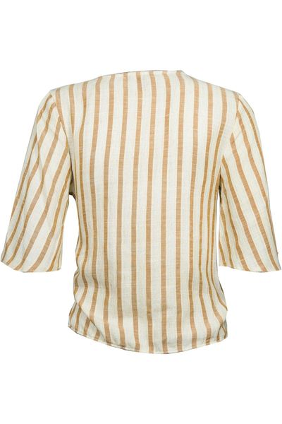 Primark Bluzka z Dodatkiem Lnu w Beżowo-Brązowe Paski  - 42 / XL zdjęcie 2