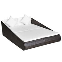 Leżanka ogrodowa, brązowa, 201x139 cm, rattan PE