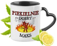 Dla Maksa Kubek Czarny Z Uszkiem W Kształcie Serca Na Prezent Z Nadrukiem