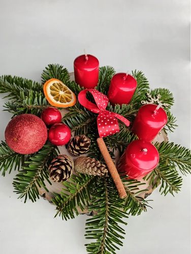 Stroik adwentowy czerwony, dekoracja na stół, Boże Narodzenie [BN-S18] na Arena.pl