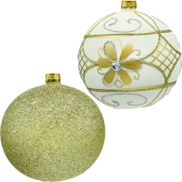 Bombki okrągłe: złote brokatowe i ecru