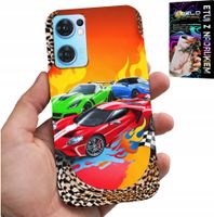 ETUI DO OPPO RENO7 5G - DLA DZIECI, SAMOCHODY WYŚCIGOWE + SZKŁO