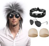 PRZEBRANIE AKCESORIA RETRO LATA 70 i 80 BANDANA BANDANY OKULARY PERUKA