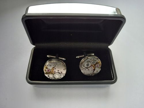 Spinki do mankietów Zegarek Werk Mechanizm Zegarka Steampunk Metalowe Etui na Arena.pl