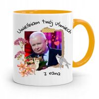Kubek Żółty Śmieszny Pis Jarosław Kaczyński Z Nadrukiem Ze Zdjęciem