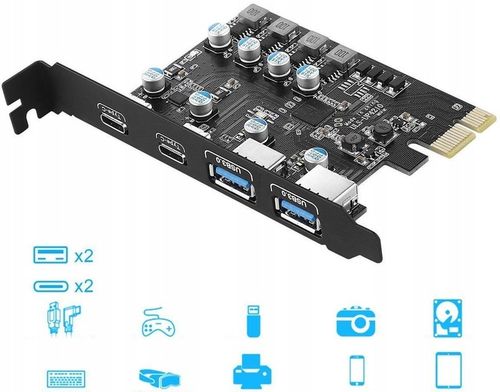 Karta rozszerzeń adapter do komputera PC PCI PCIe 2x USB 2x USB-C na Arena.pl