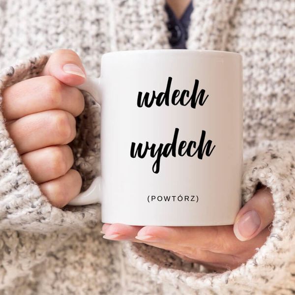 Kubek z nadrukiem - wdech - wydech zdjęcie 1