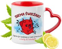 Powitanie W Pracy Kubek Czerwony Z Uszkiem W Kształcie Serca Na Prezent