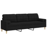 3-osobowa sofa z poduszkami, czarna, 210 cm, obita tkaniną