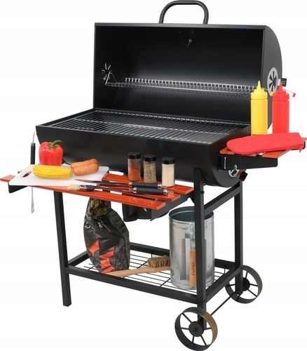 GRILL OGRODOWY WĘGLOWY Z POKRYWĄ DUŻY RUSZT 71x34,5cm POPIELNIK 3 PÓŁKI na Arena.pl