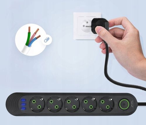 LISTWA ZASILAJĄCA 5 GNIAZDA + 3 USB PRZEDŁUŻACZ 5M na Arena.pl
