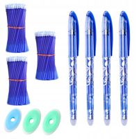 4× Długopis zestaw niebieski + 60× Długopis wkład granatowy +3 duża gumka