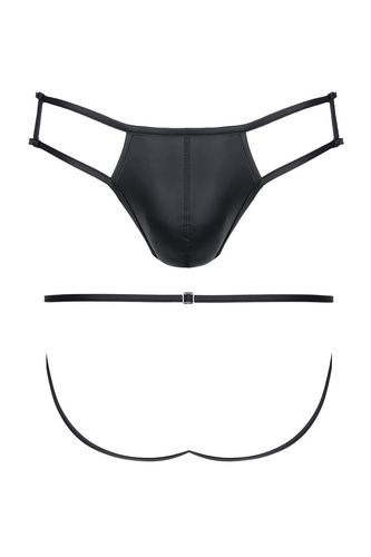 męskie stringi z wetlooka z otwartym tyłem i elementem dekoracyjnym l na Arena.pl