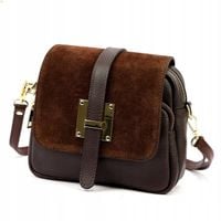 Skórzana zamszowa torebka damska listonoszka Vera Pelle brąz czekolada