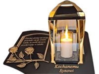 SYN SYNOWI ZNICZ LAMPION NA GRÓB KPL ZŁOTO SKOS SENTENCJA+ ŚWIECA