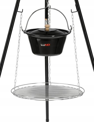 GRILL WISZĄCY WĘGLOWY NA TRÓJNOGU 49CM Z MISĄ KOCIOŁKIEM RUSZT STALOWY LUND na Arena.pl