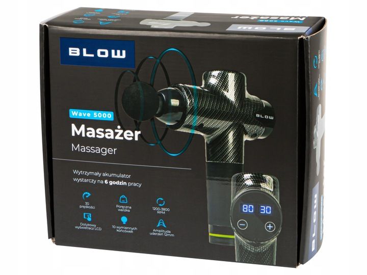 PISTOLET DO MASAŻU PLECÓW CIAŁA MASAŻER MASSAGE GUN 200W ZESTAW 10 KOŃCÓWEK zdjęcie 5
