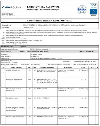 OstroVit Creatine Monohydrate 500 g KREATYNA MONOHYDRAT na Arena.pl