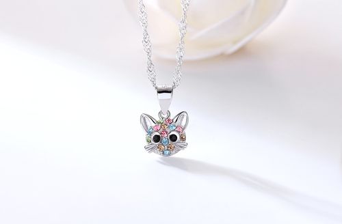 NASZYJNIK SREBRNY RODOWANY DLA DZIEWCZYNKI KOTEK, UROCZY PREZENT na Arena.pl