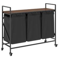 Kosz na pranie 3 przegrody z kółkami, brązowy dąb