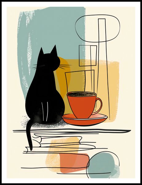 Plakat 75x100cm Kot i Kawa zdjęcie 3