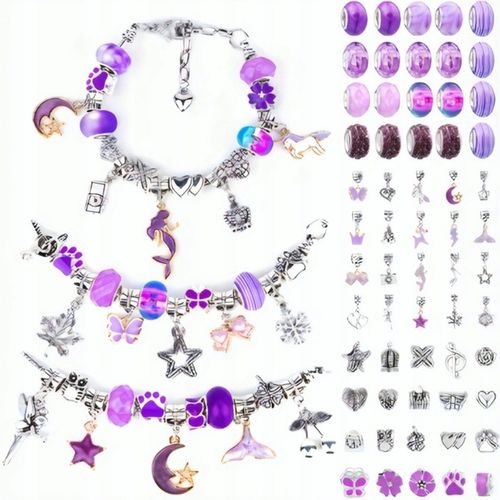 Zestaw Do Biżuterii Fiolet Komplet Koralików 68 Elementów Zestaw Kreatywny na Arena.pl