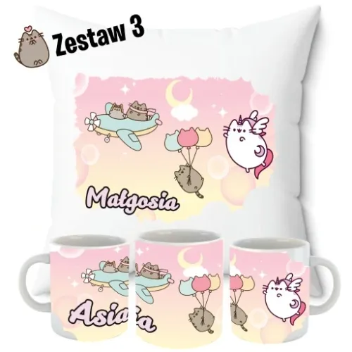 ZESTAW PODUSZKA + KUBEK + PUSHEN IMIĘ KOT PREZENT KOTKI URODZINY UNIKALNY na Arena.pl