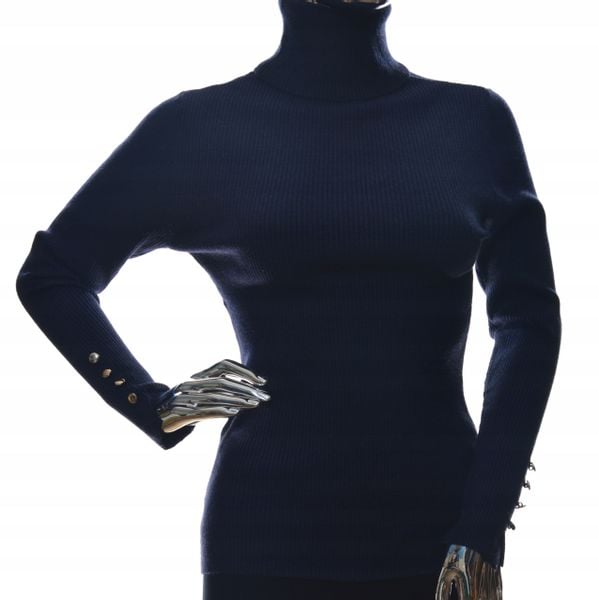 Damski sweter z golfem golf w prążek guziki UNI zdjęcie 3