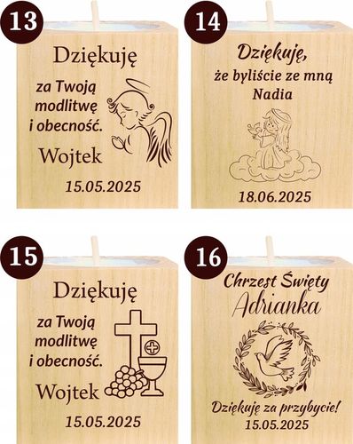 Podziękowanie dla Gości Komunia Chrzest piękny świecznik 10 szt grawer na Arena.pl